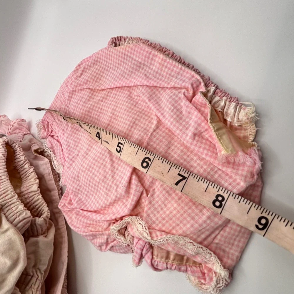 Vintage Baby Bloomers Diaper Covers Set Pink Gingham Ruffled Plaid 3pc Bundle